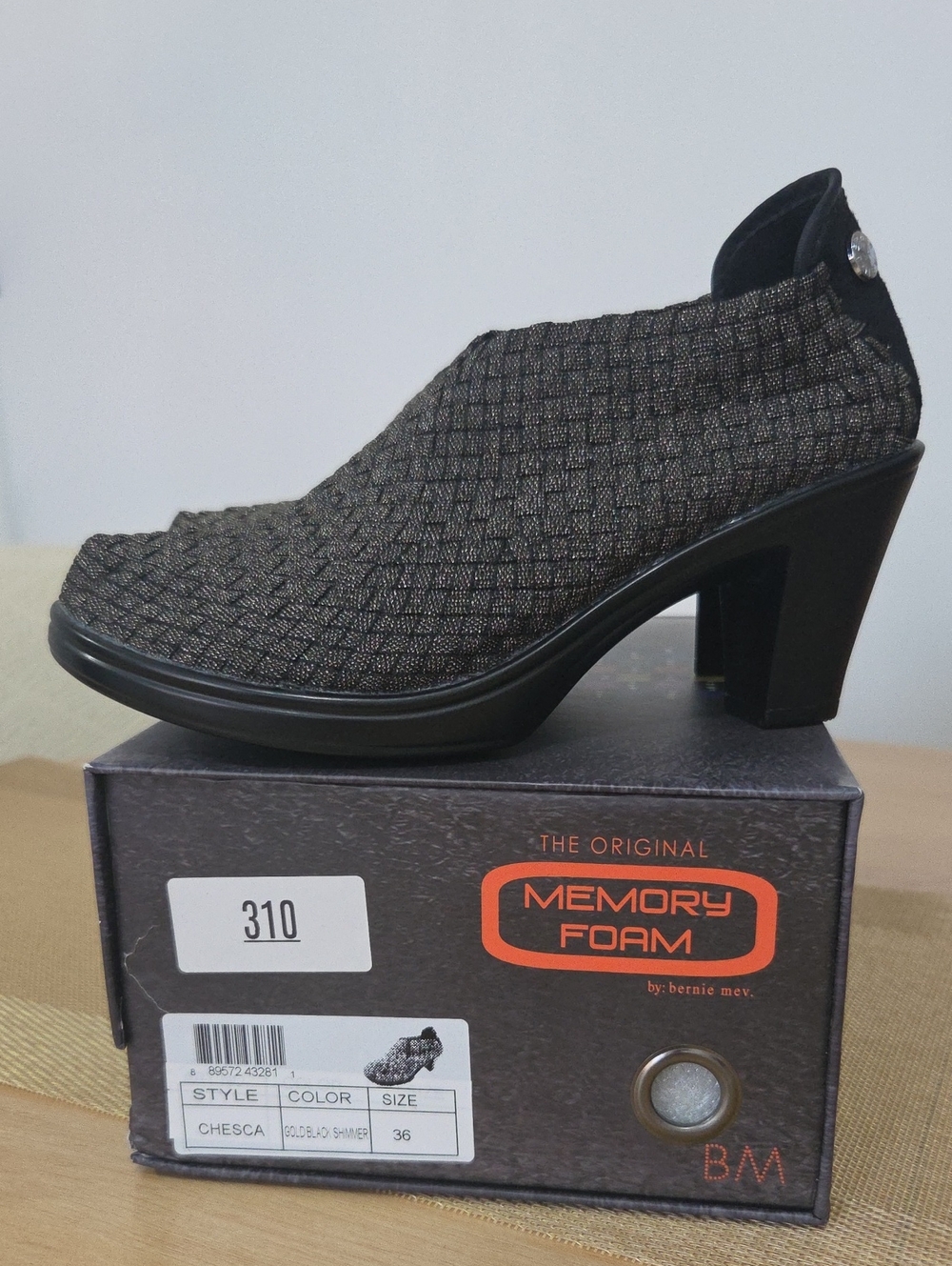 bernie mev. Chesca Woven Metallic Black Heel